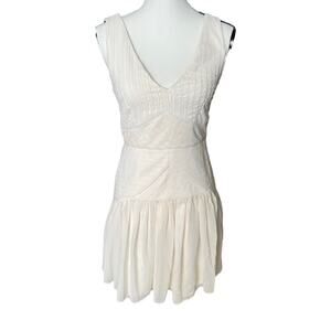 Minuet White Cream V neck A-Line Ribbed Mini Cocktail Dress Size Small NWT